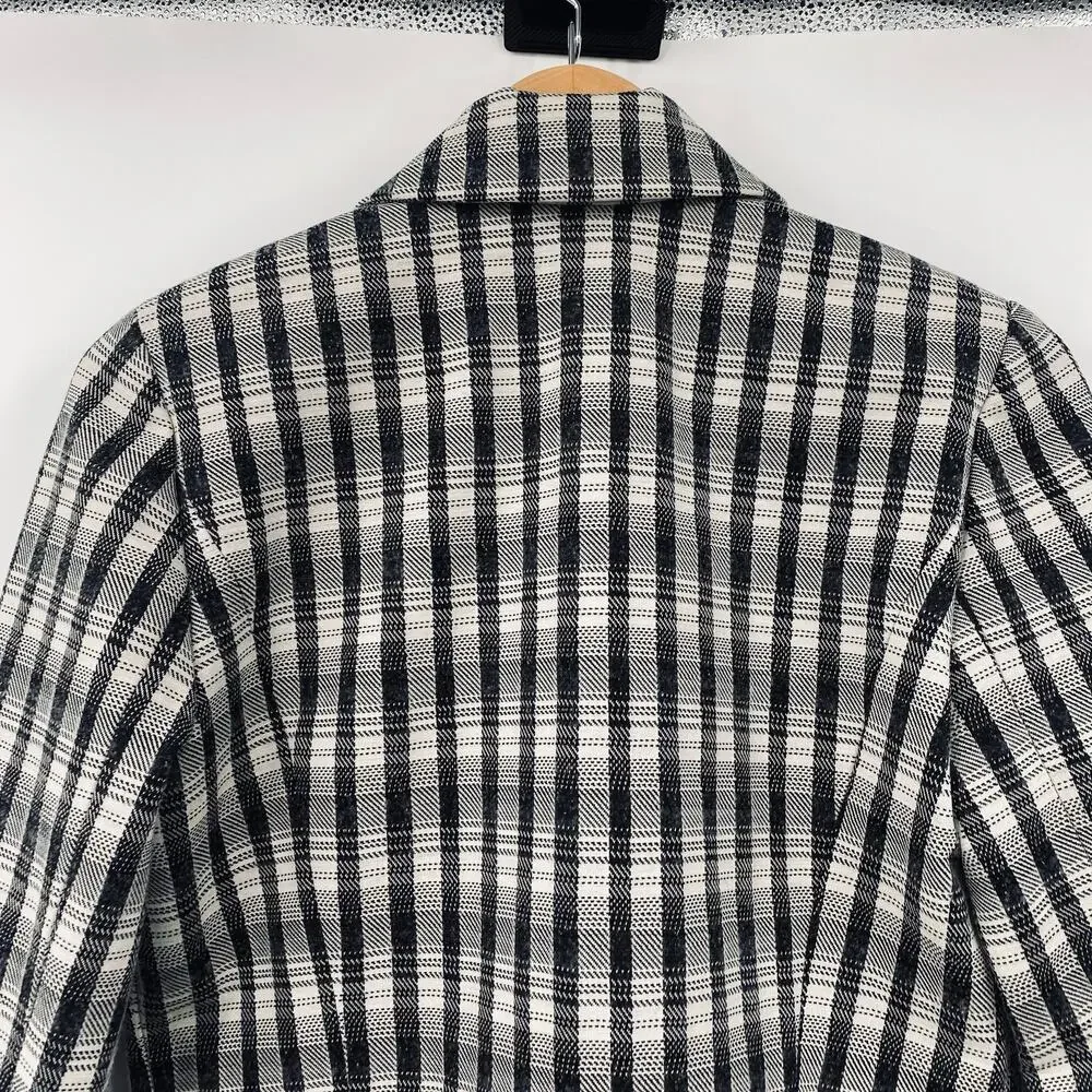 Lewit Chandler Plaid Peplum Jacket Blazer Wool Blend Black Beige Womens Medium